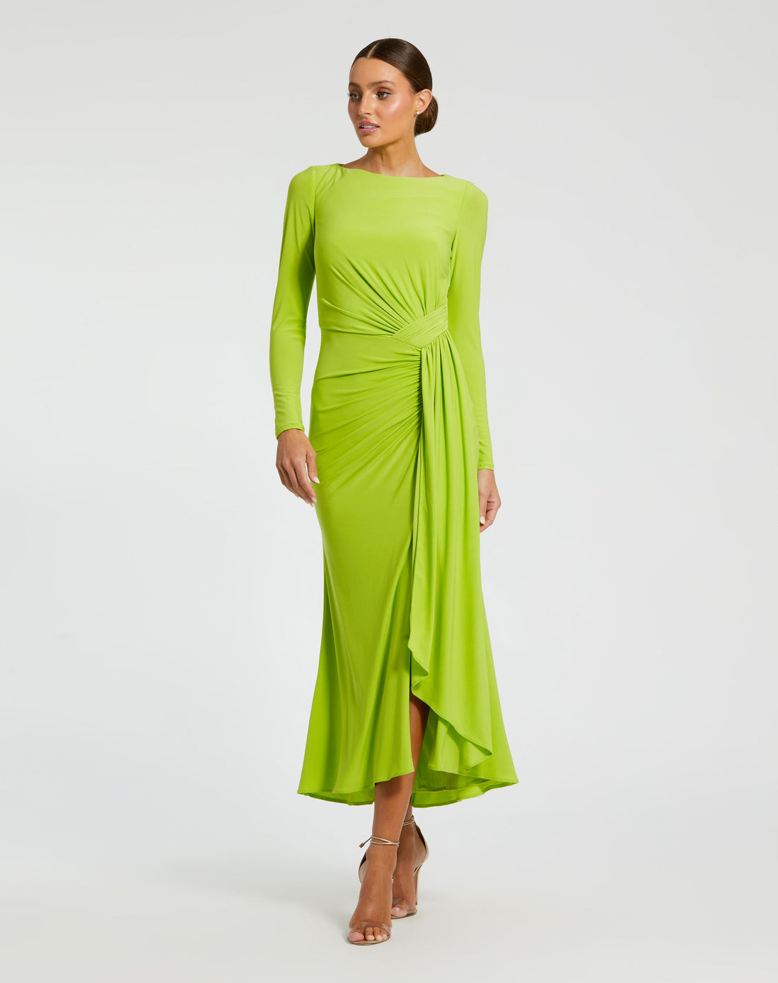 Ruched Long Sleeve Ruffle Hem Dress