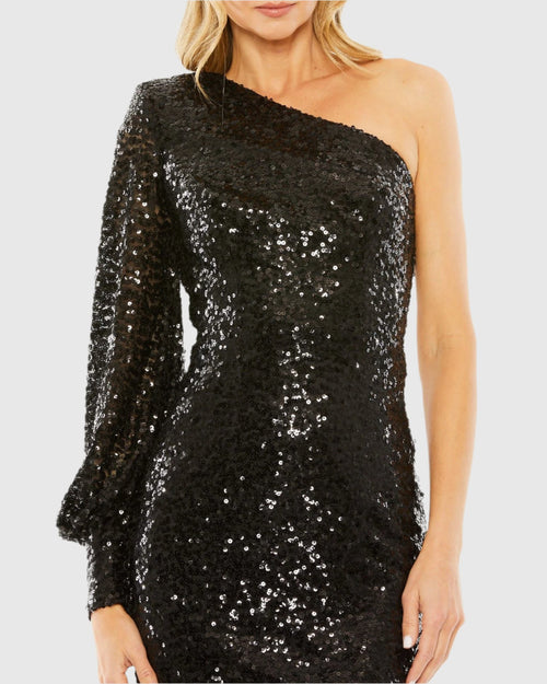 Black One Sleeve Sequin Mini Dress