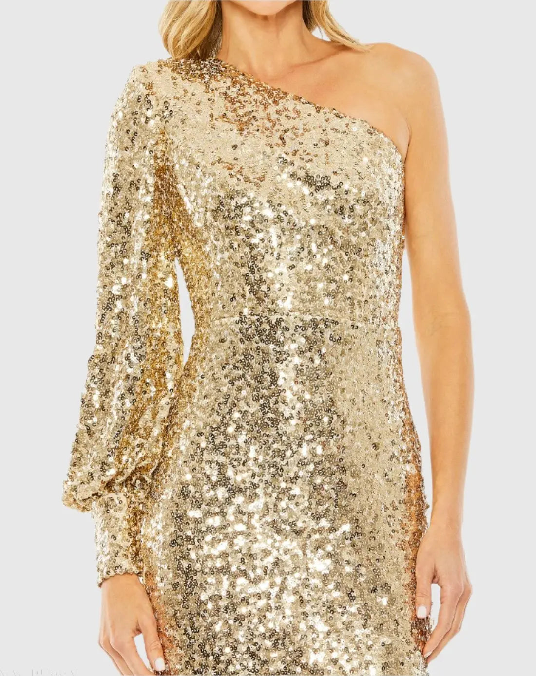 Gold One Sleeve Sequin Mini Dress - Ieena for Mac Duggal