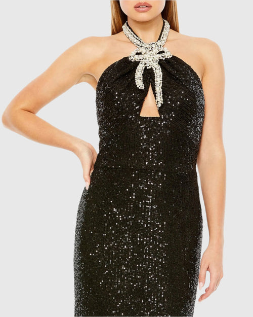 Halter Keyhole Sequin Gown