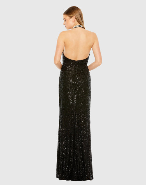 Halter Keyhole Sequin Gown