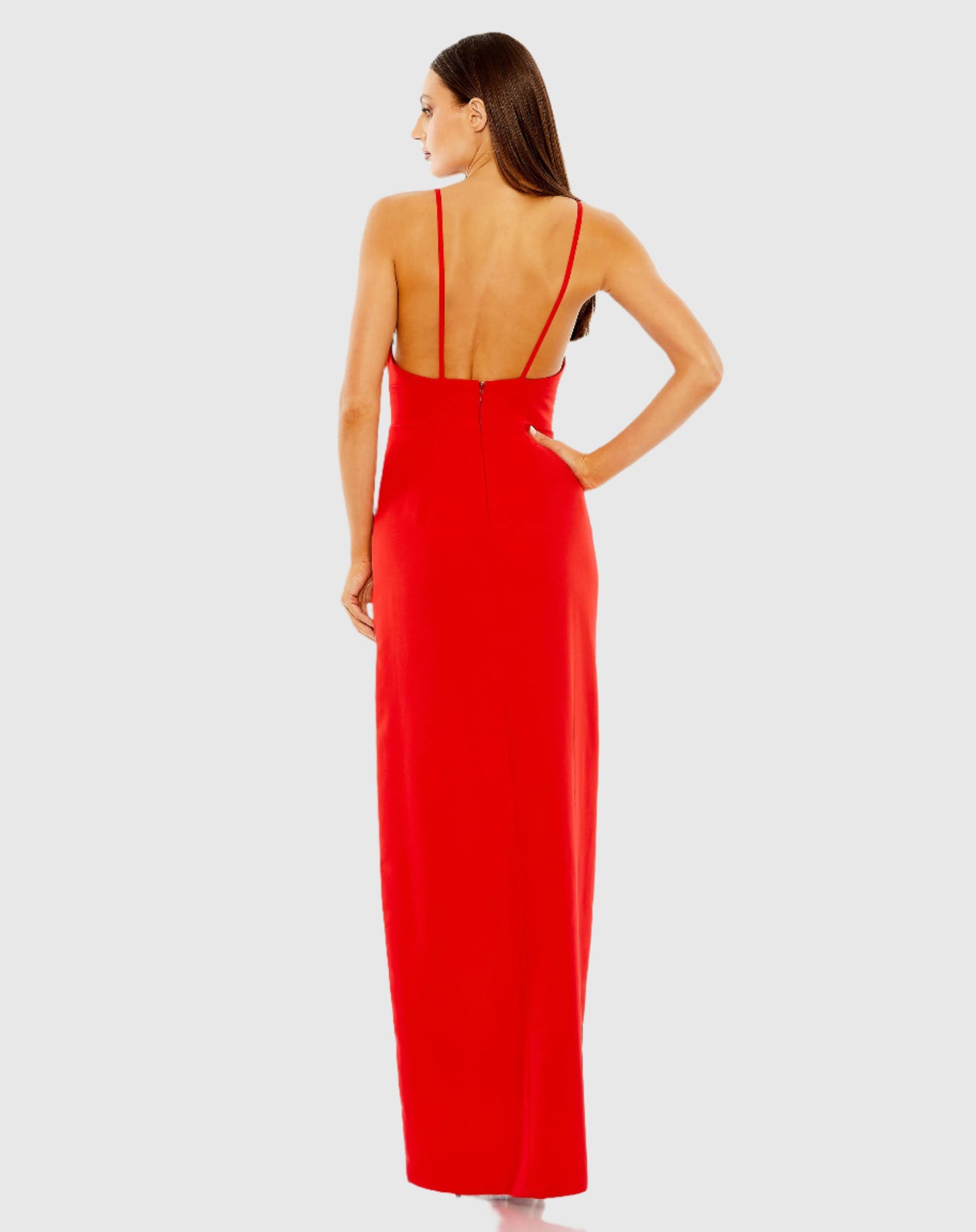 Thin Strap Cutout High Slit V-Neck Gown