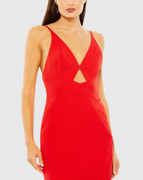 Thin Strap Cutout High Slit V-Neck Gown