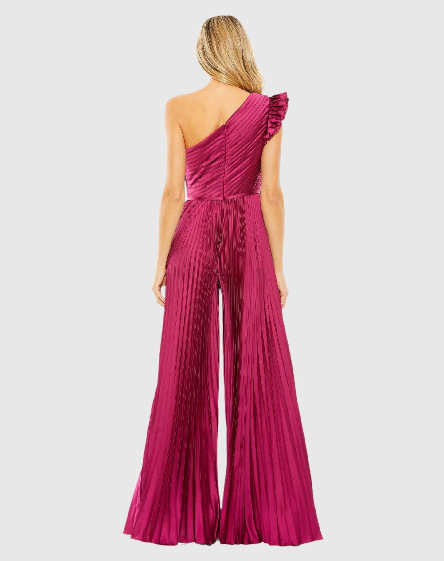 One Shoulder Charmeuse Heat Pleated Jumpsuit