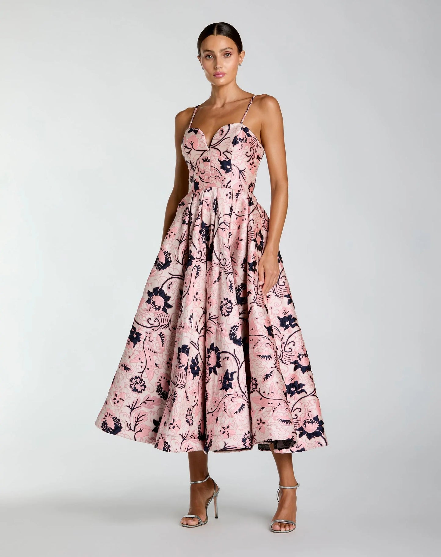 Pink Sweetheart Neck Brocade Midi Dress - Ieena for Mac Duggal