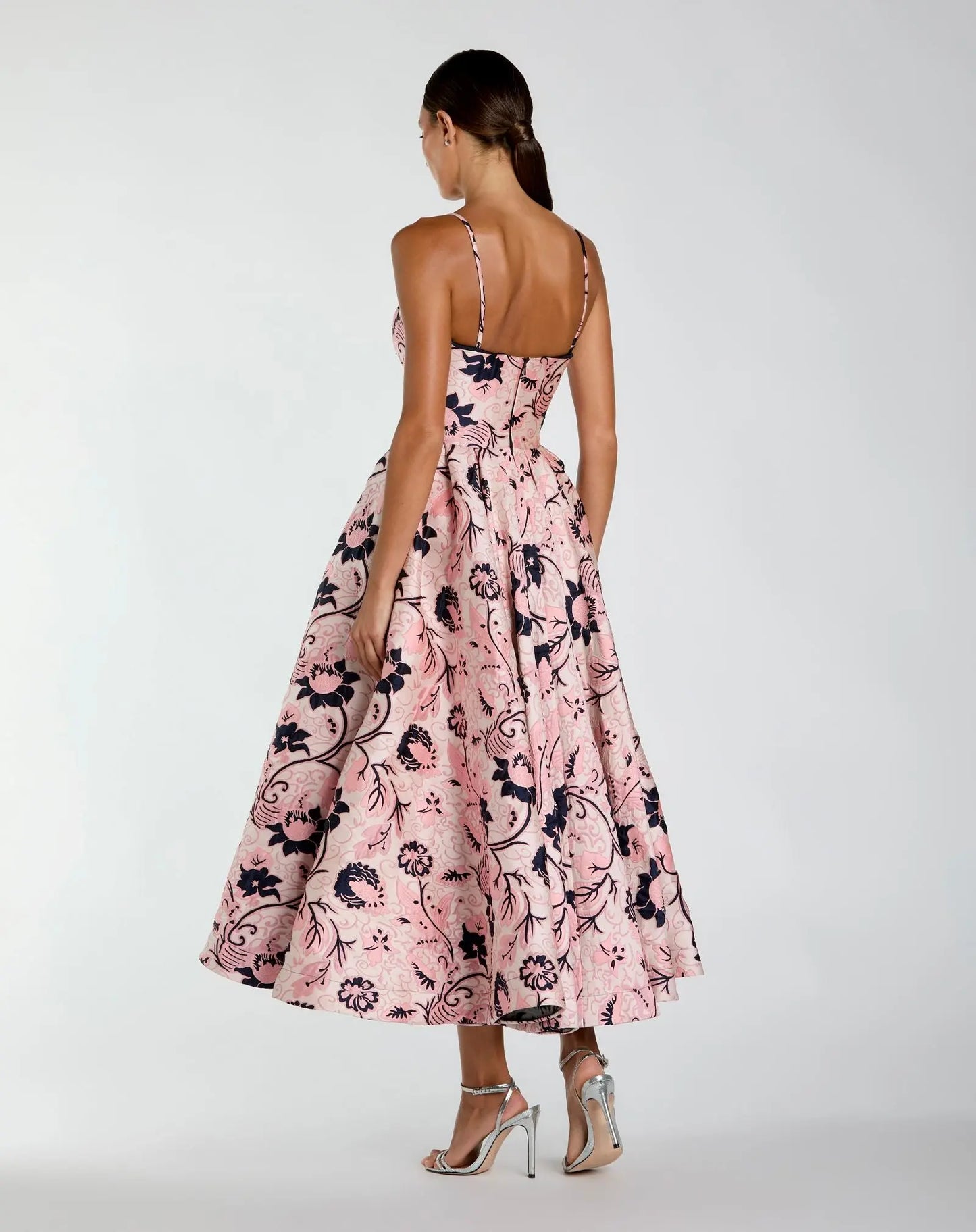 Pink Sweetheart Neck Brocade Midi Dress - Ieena for Mac Duggal