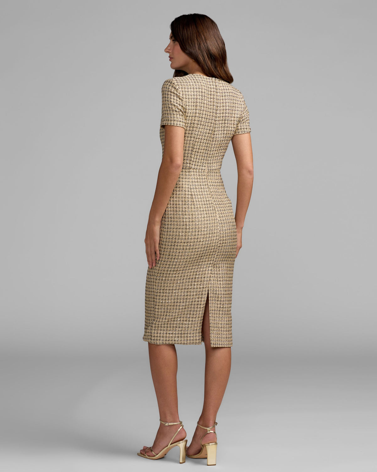 Nude Gold Boucle Button Front Midi Dress - Ieena for Mac Duggal