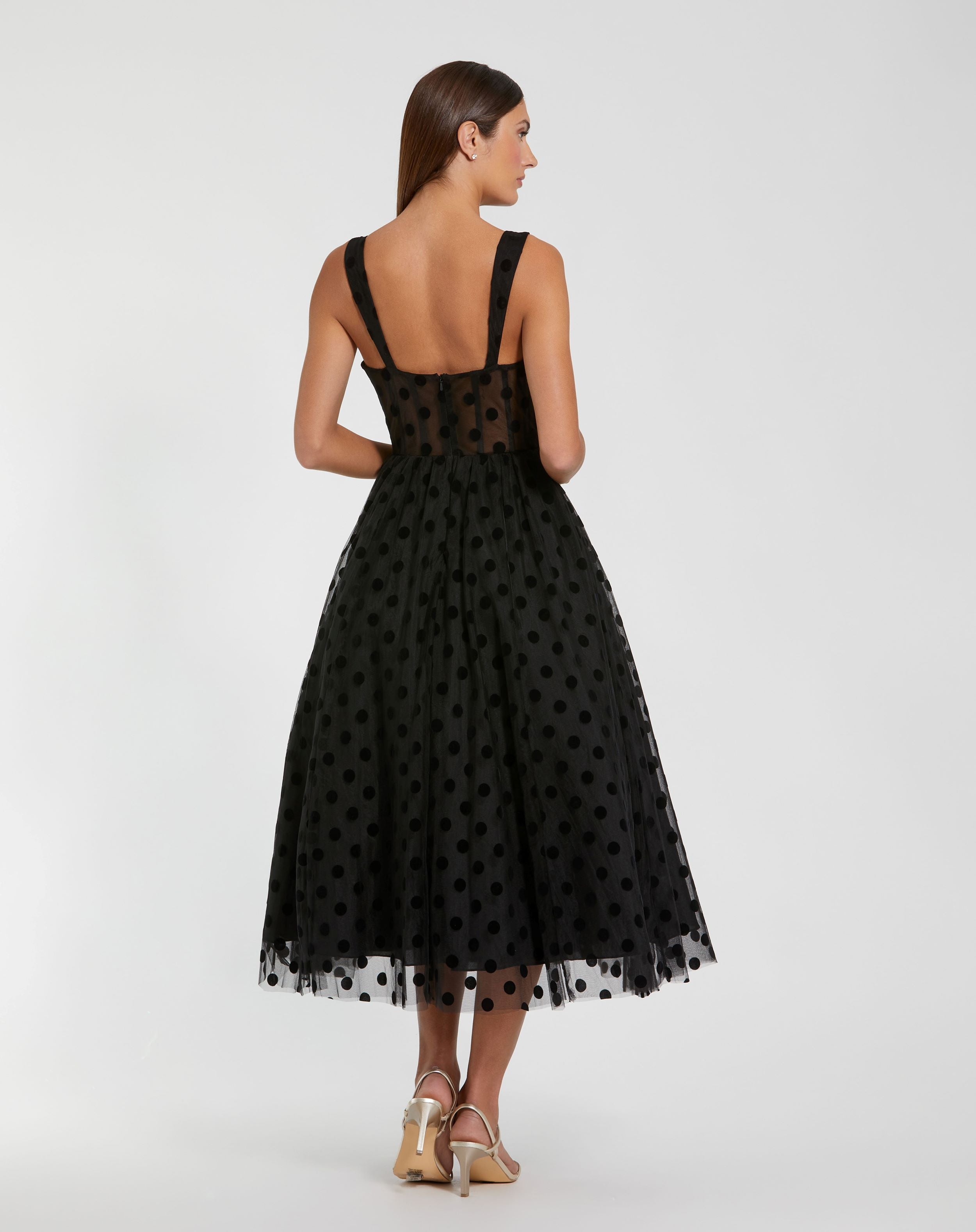 Polka Dot Net Bustier A-Line Midi Dress