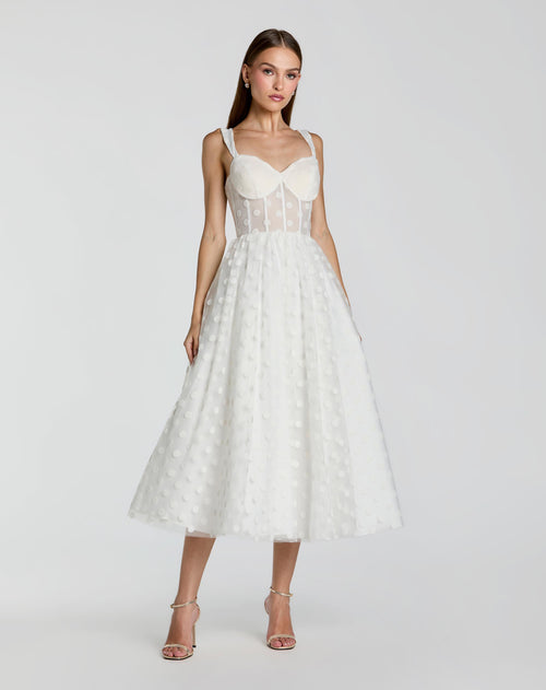 Ivory Polka Dot Tulle A-Line Midi Dress Ieena for Mac Duggal 