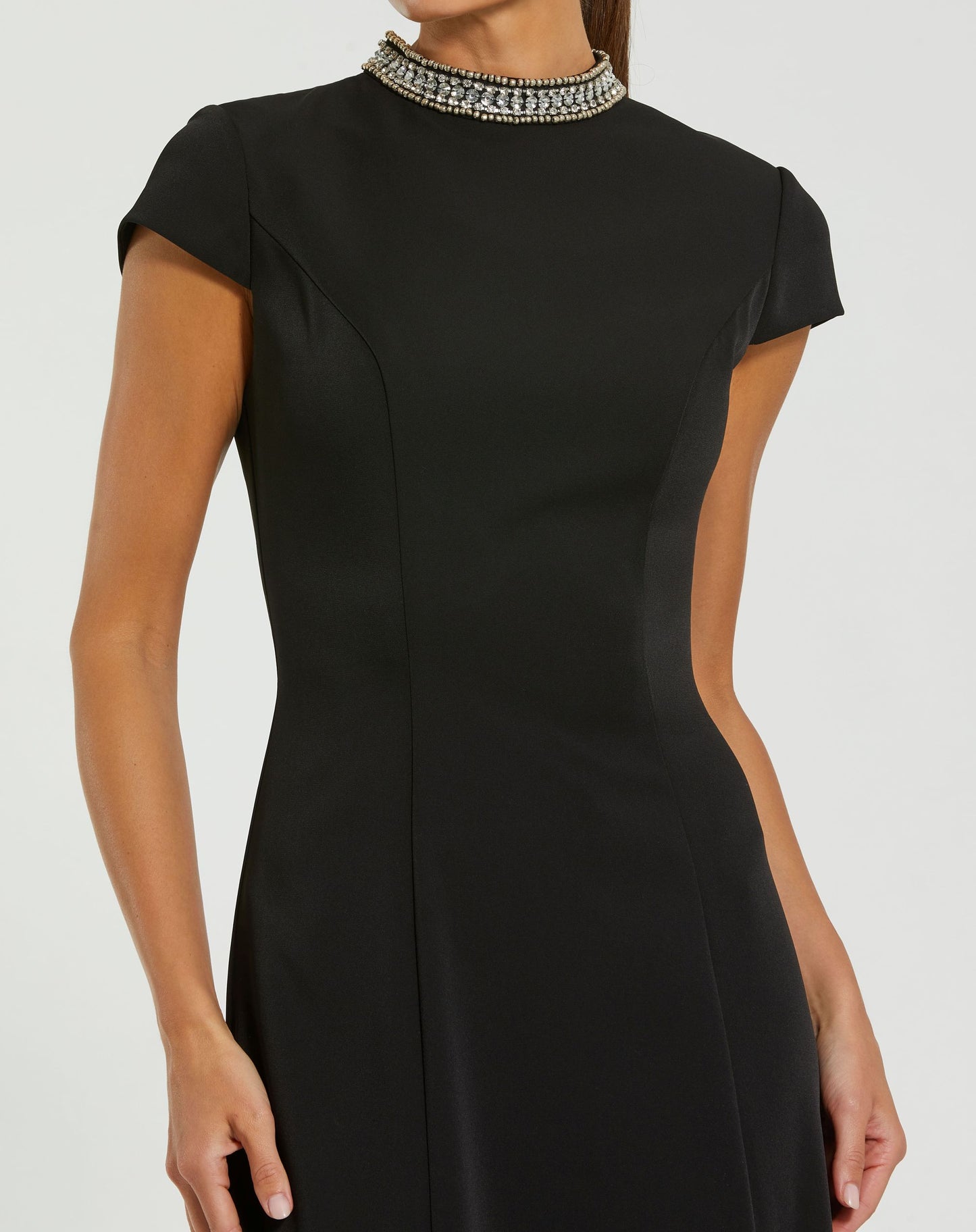 Black Cap Sleeve Gown With Embellished Neckline - Ieena for Mac Duggal