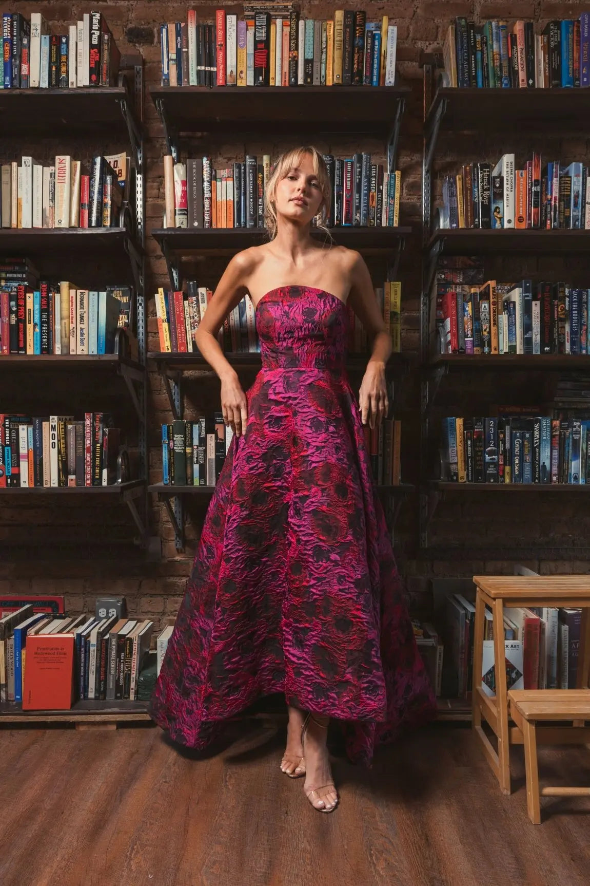 Multicolor Strapless Brocade High Low A Line Gown - Mac Duggal