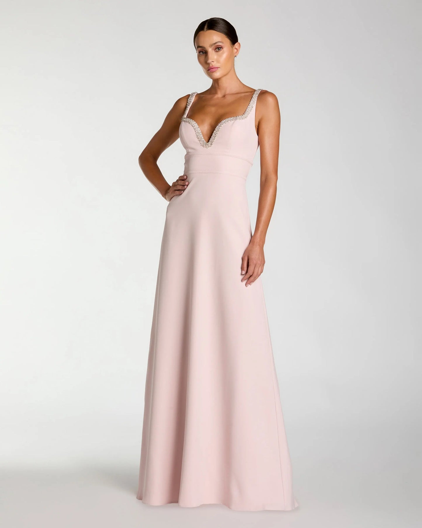 Mac Duggal Crepe Sleeveless Long Gown with Rhinestone Trim, Womens, 10, Dusty Rose Mac Duggal Crepe Sleeveless Long Gown with Rhinestone Trim, Womens, 10, Dusty Rose