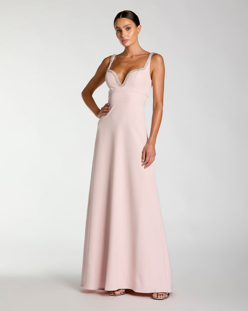 Crepe Sleeveless Gown With Rhinestone Trim Ieena for Mac Duggal