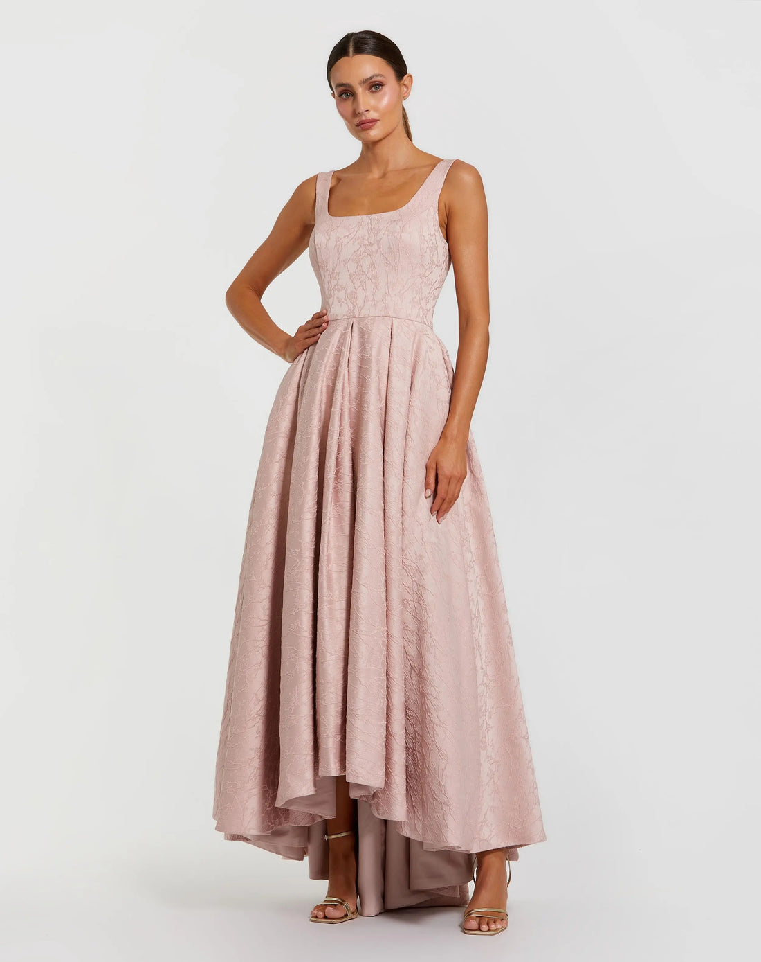 Pink Sleeveless Square Neck High Low Gown | Mac Duggal Pink Sleeveless Square Neck High Low Gown | Mac Duggal