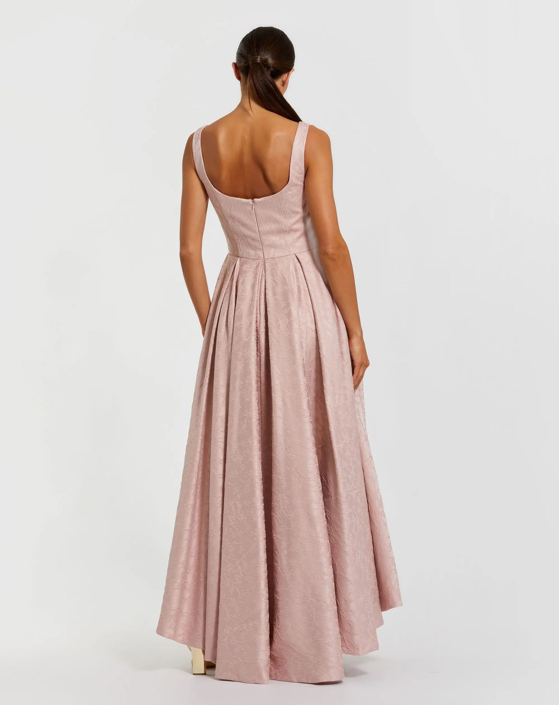 Pink Sleeveless Square Neck High Low Gown | Mac Duggal Pink Sleeveless Square Neck High Low Gown | Mac Duggal