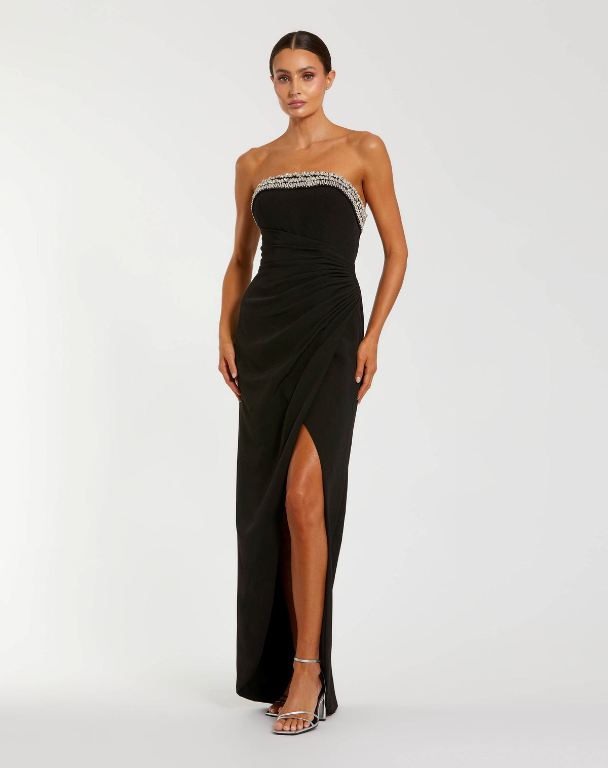 Black Rhinestone Embellished Strapless Column Gown - Ieena for Mac Duggal