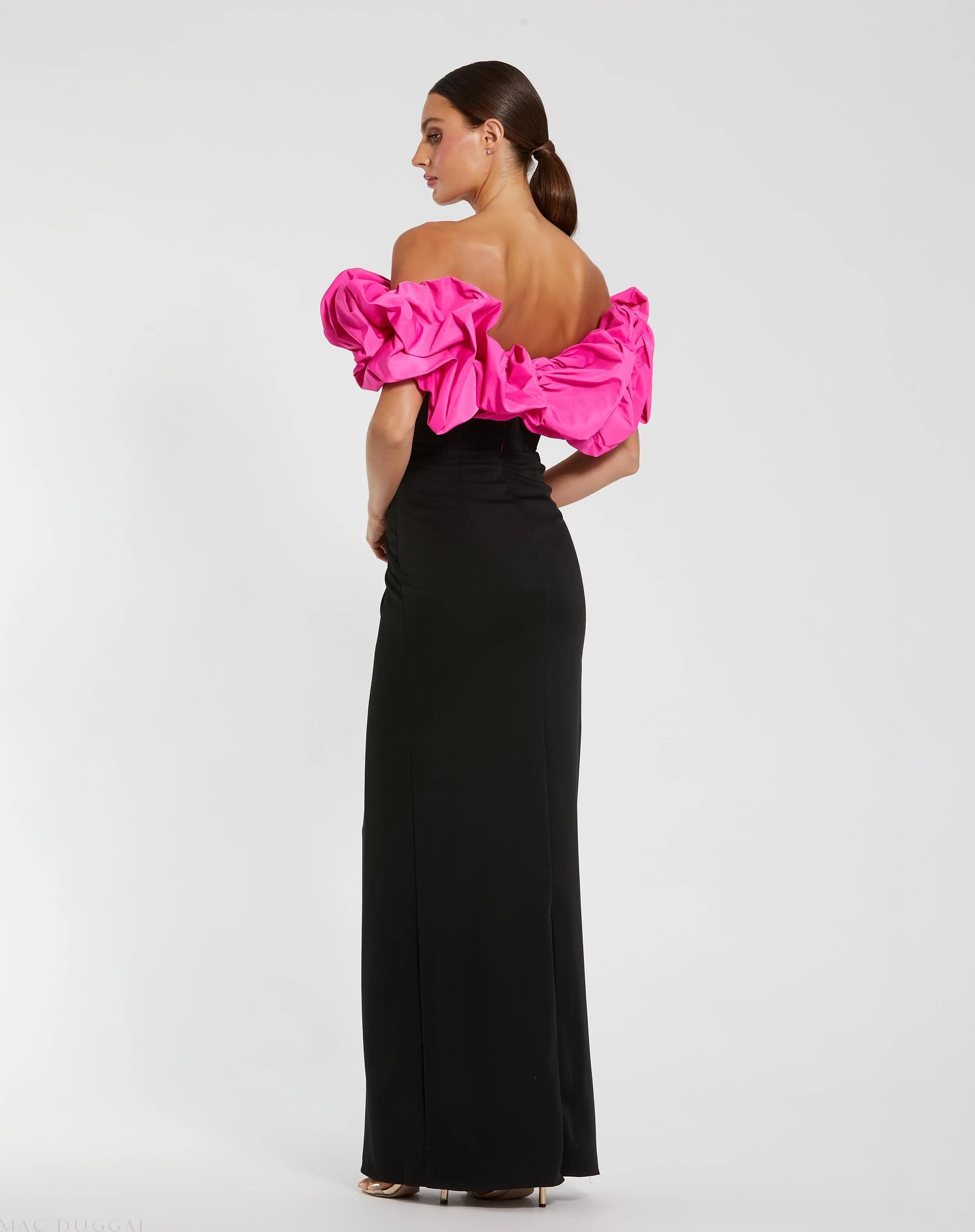 Black Crepe & Faille Off The Shoulder Gown - Mac Duggal