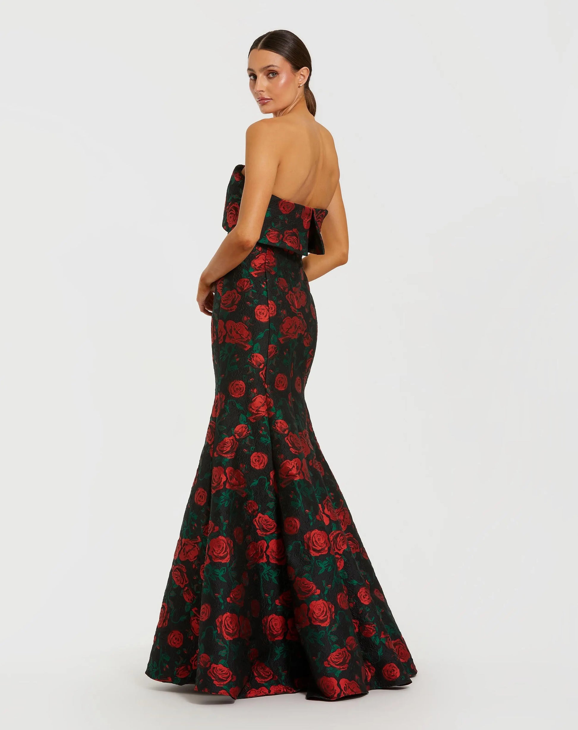Black Strapless Floral Brocade Mermaid Gown - Ieena for Mac Duggal
