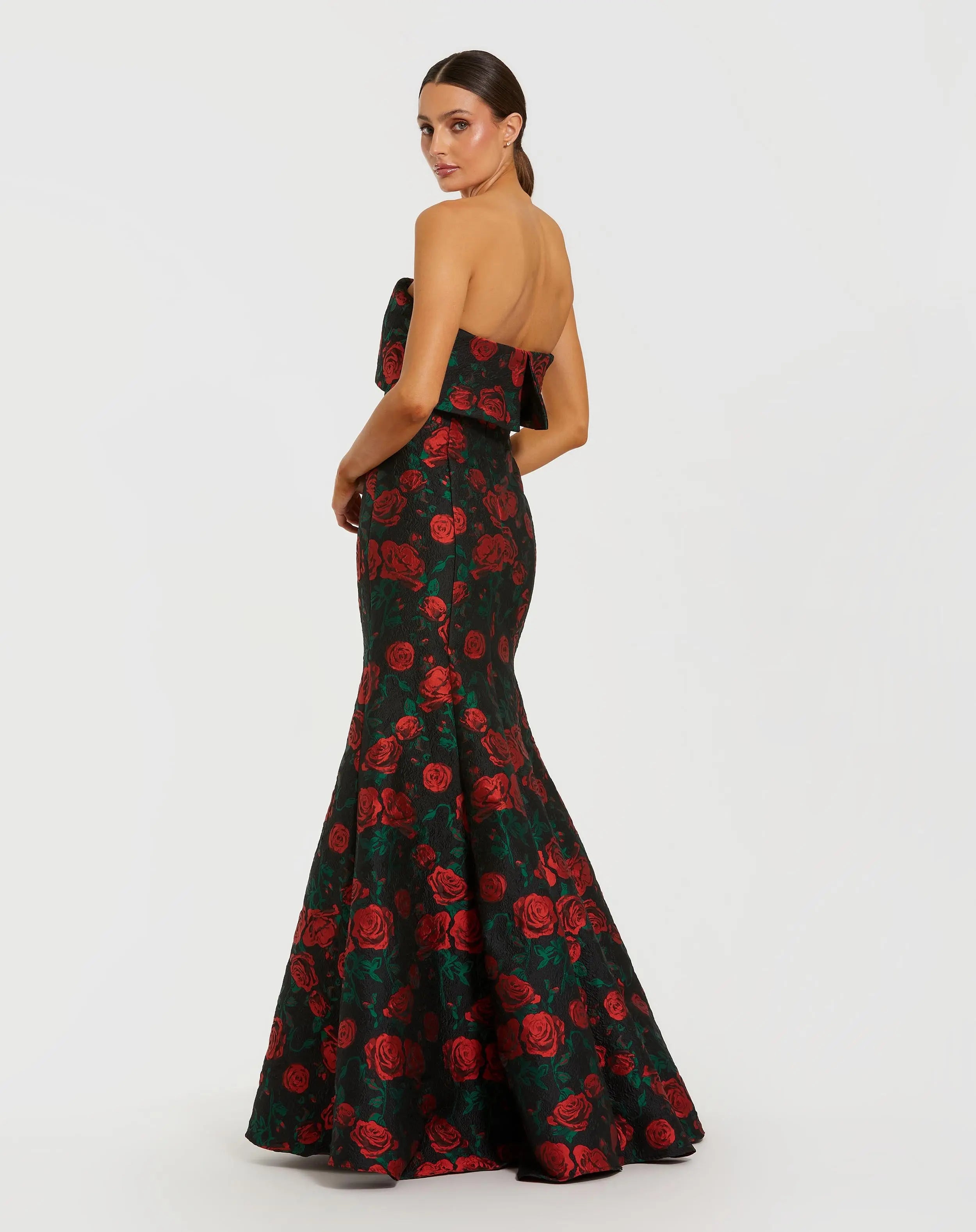 Black Strapless Floral Brocade Mermaid Gown - Ieena for Mac Duggal