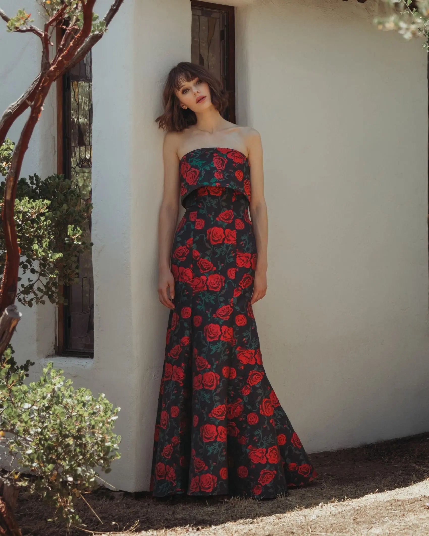 Black Strapless Floral Brocade Mermaid Gown - Ieena for Mac Duggal