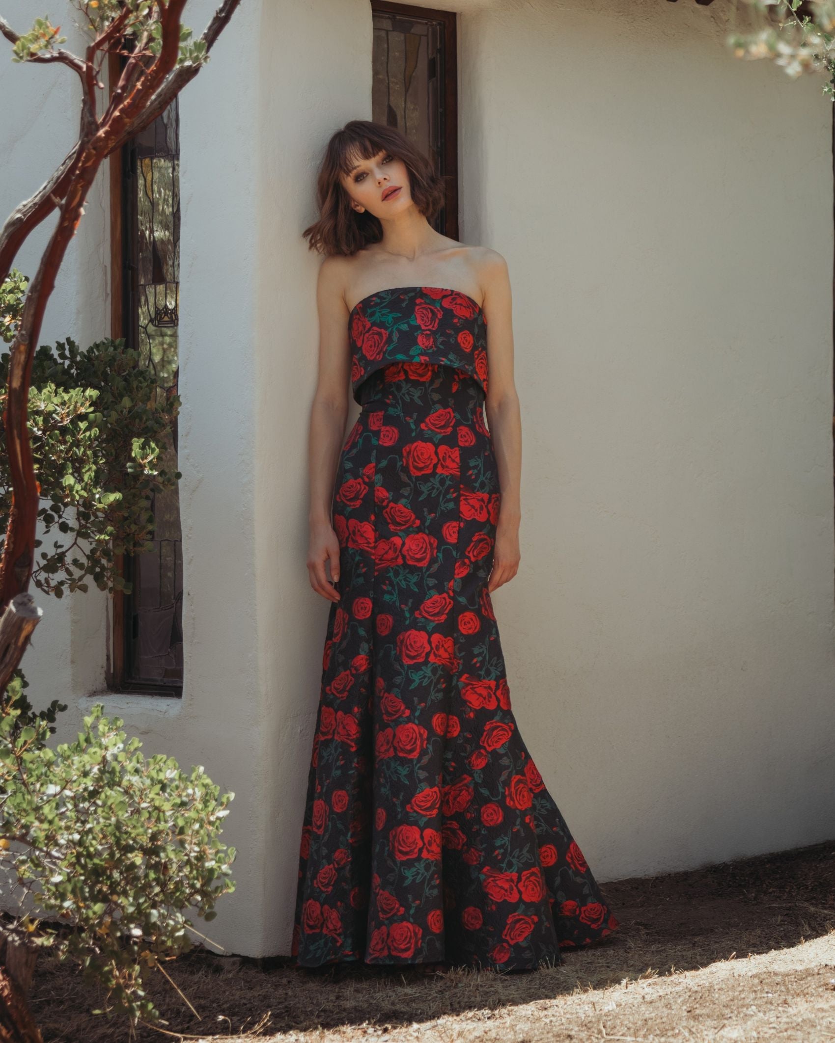 Black Strapless Floral Brocade Mermaid Gown - Ieena for Mac Duggal