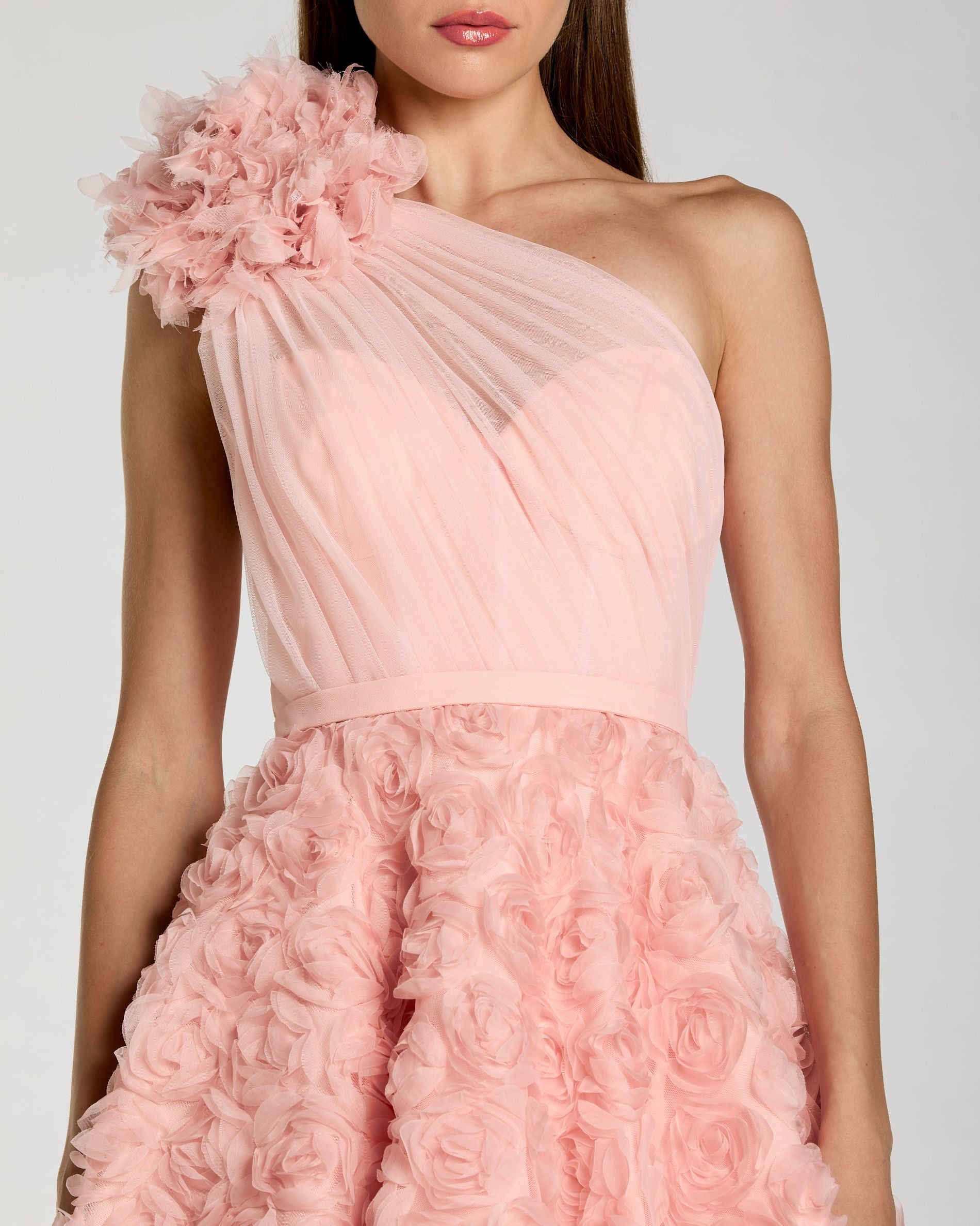 Blush One Shoulder 3D Floral Rosette Midi Dress ieena for Mac Duggal
