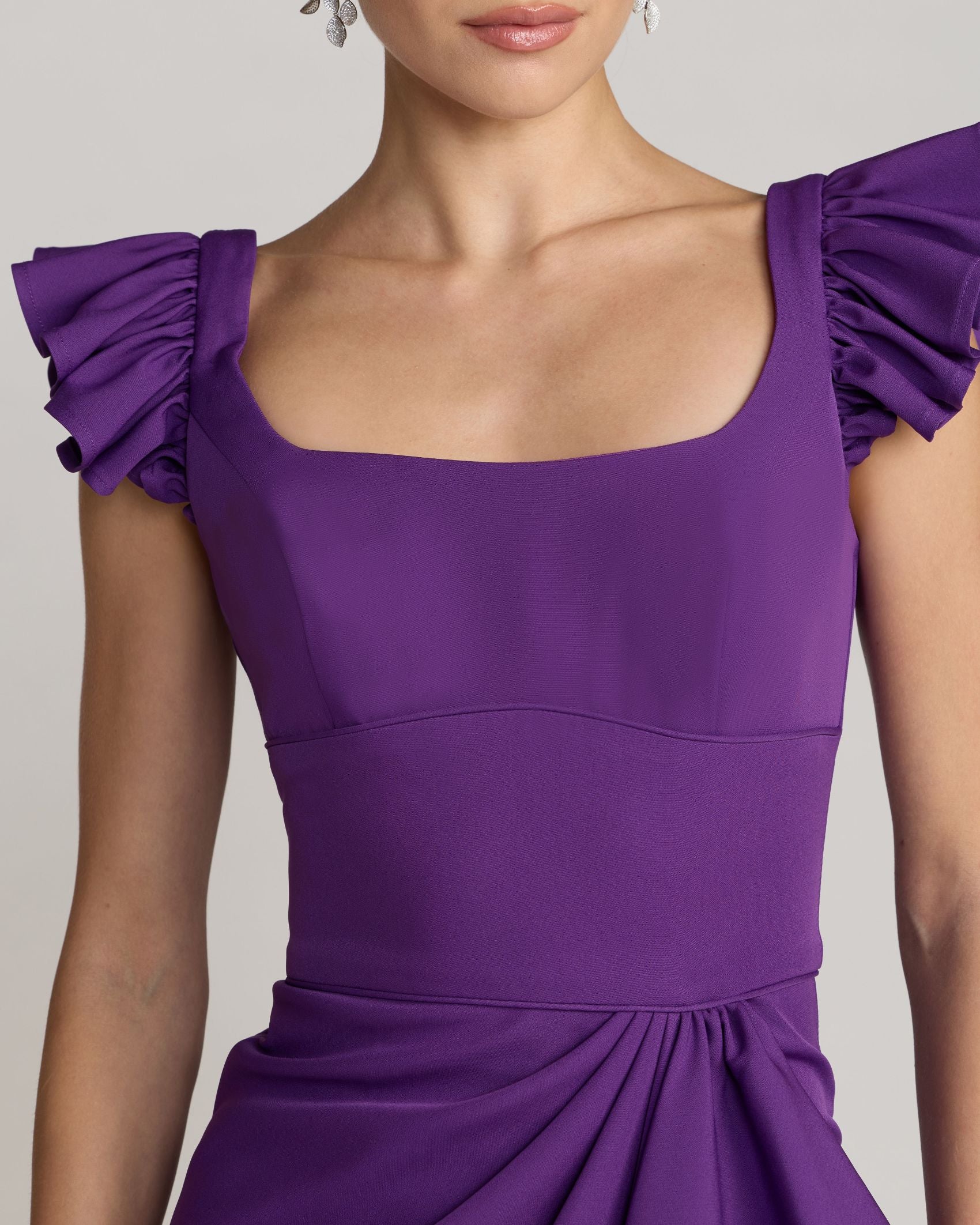 Purple Square Neck Ruffle Slit Gown Ieena for Mac Duggal