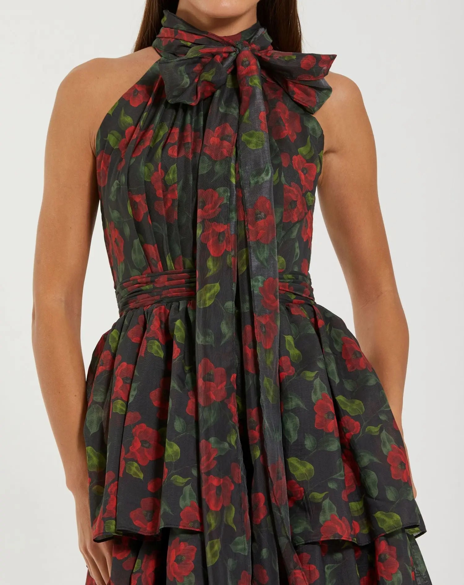 Green Sleeveless Embroidered Lace A Line Midi Dress | Mac Duggal Green Sleeveless Embroidered Lace A Line Midi Dress | Mac Duggal