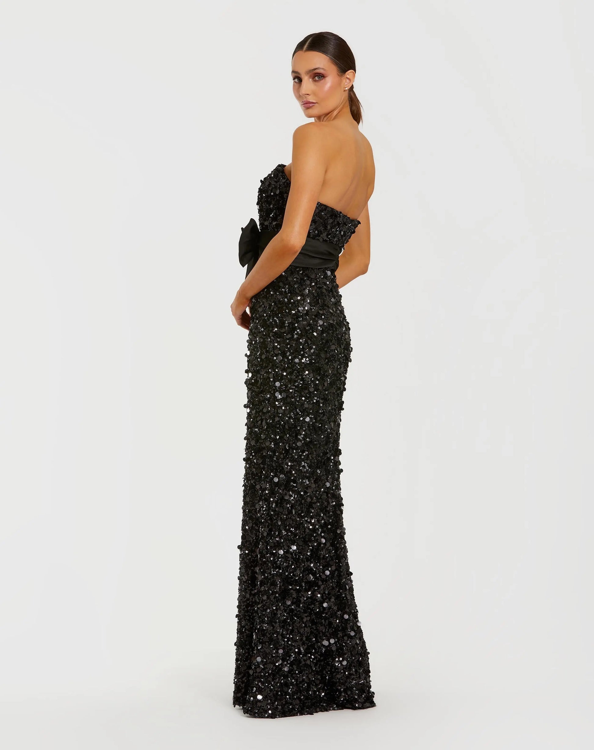 Black Strapless Sequin Evening Gown With Bow | Mac Duggal Black Strapless Sequin Evening Gown With Bow | Mac Duggal