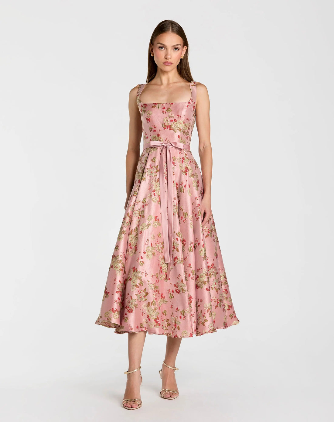 Mac Duggal Women's Sleeveless Brocade A Line Midi Dress - Pink Multi Mac Duggal Women's Sleeveless Brocade A Line Midi Dress - Pink Multi