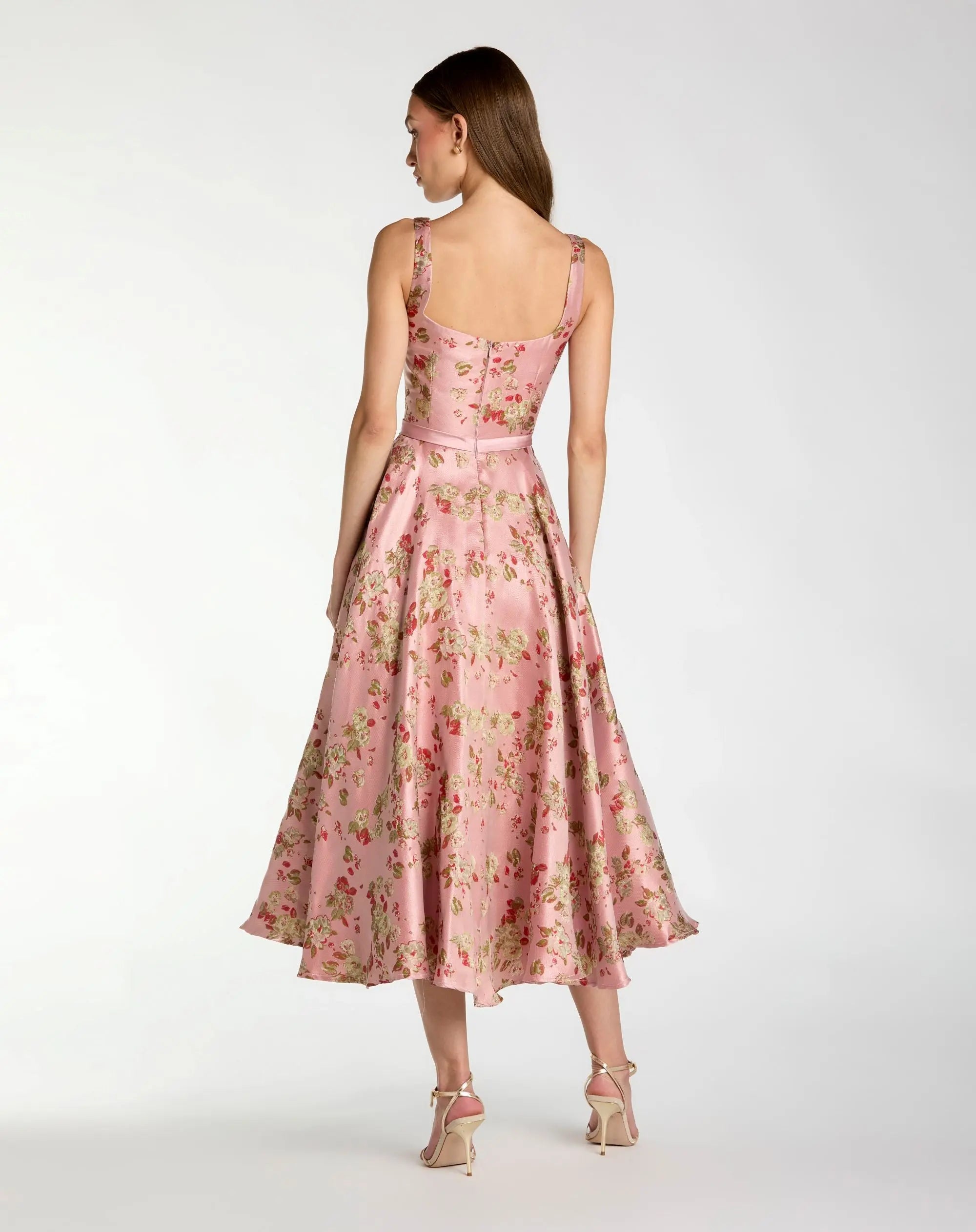 Pink Sleeveless Brocade A Line Midi Dress - Ieena for Mac Duggal