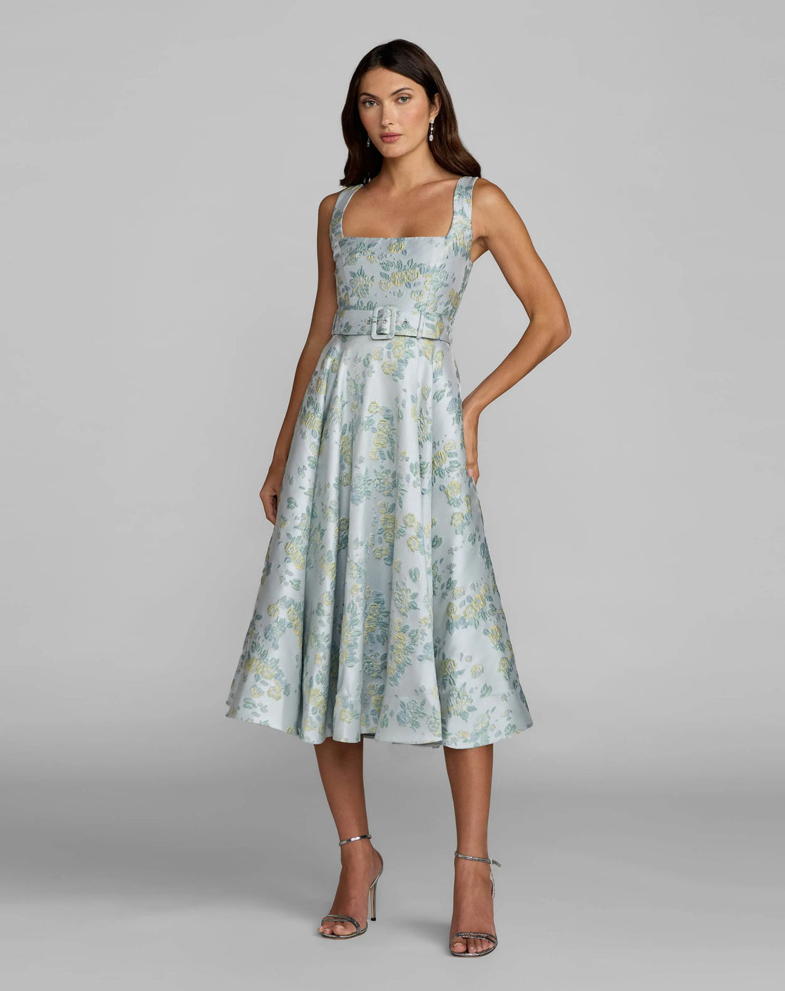 Blue Sleeveless Belted A-Line Midi Dress - Ieena for Mac Duggal