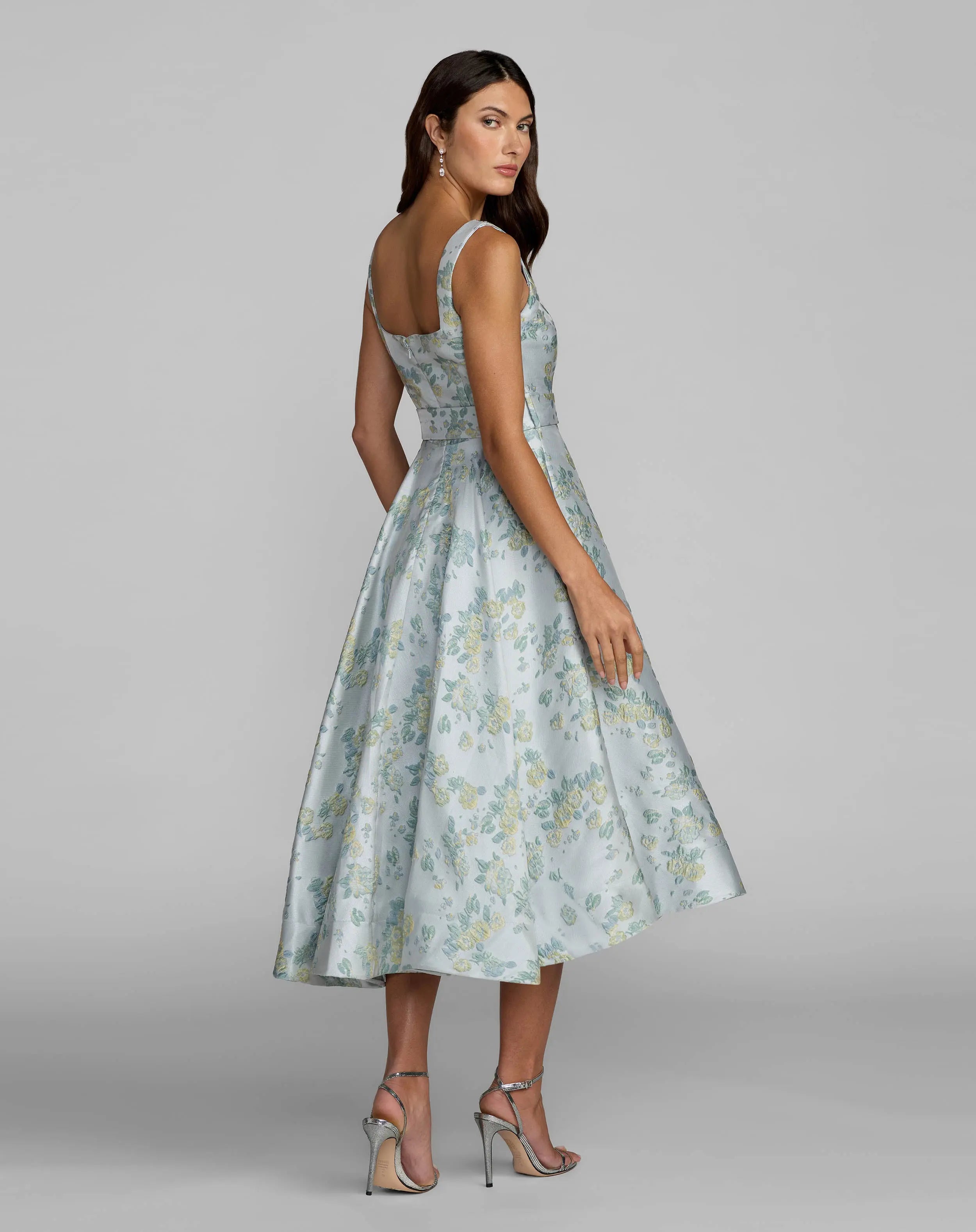 Blue Sleeveless Belted A-Line Midi Dress - Ieena for Mac Duggal