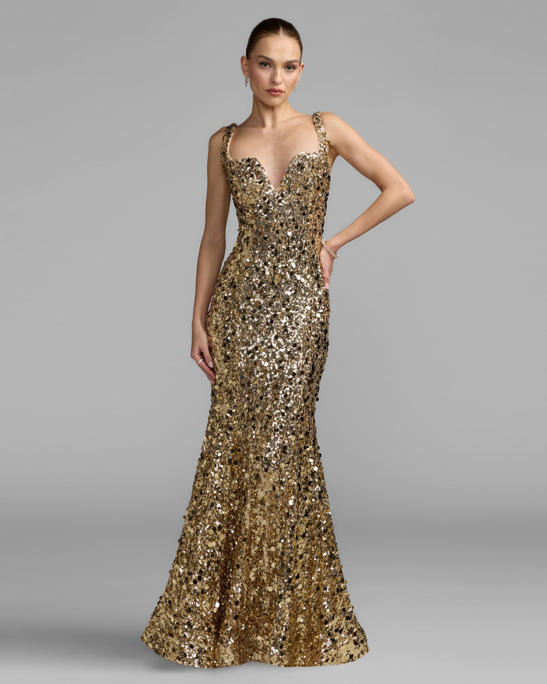 Gold Mixed Sequin Mermaid Gown Mac Duggal