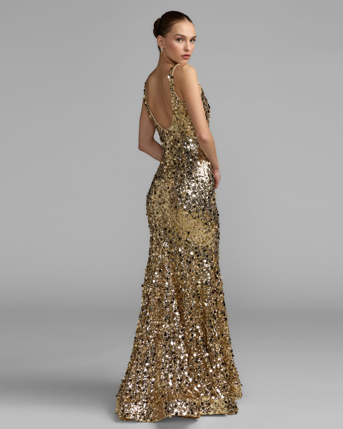 Gold Mixed Sequin Mermaid Gown Mac Duggal