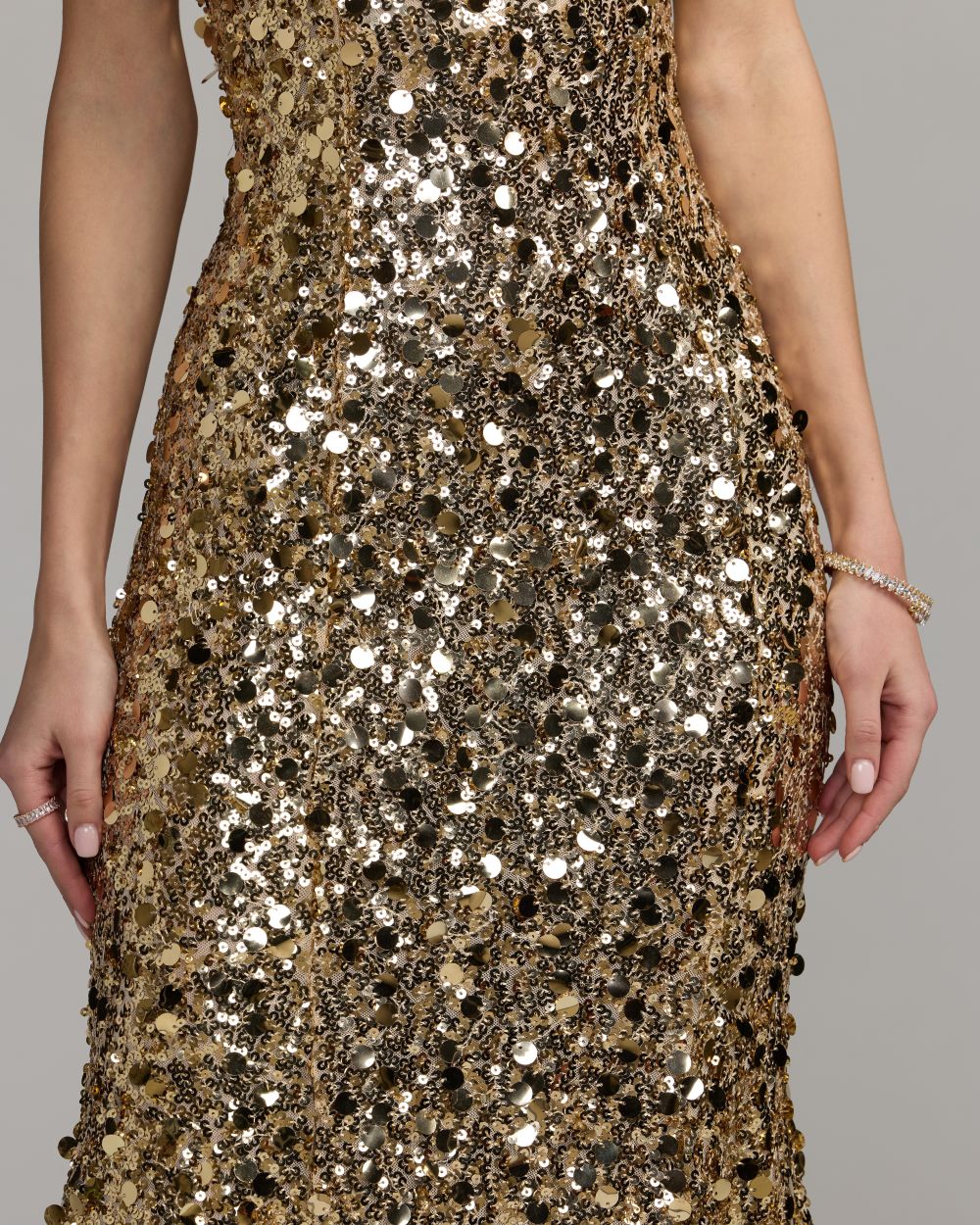 Gold Mixed Sequin Mermaid Gown Mac Duggal