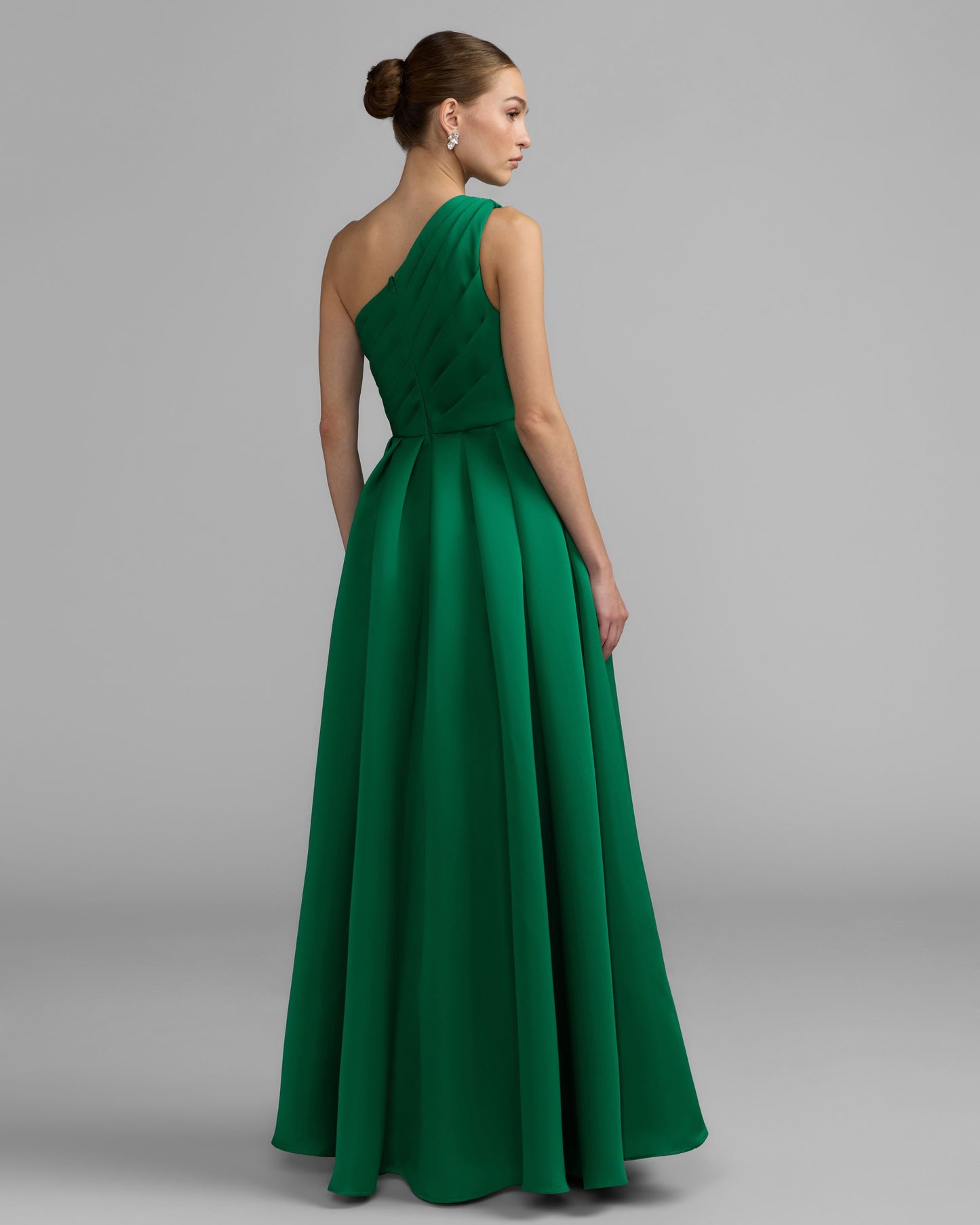 Emerald One Shoulder Satin Gown With Overskirt Mac Duggal