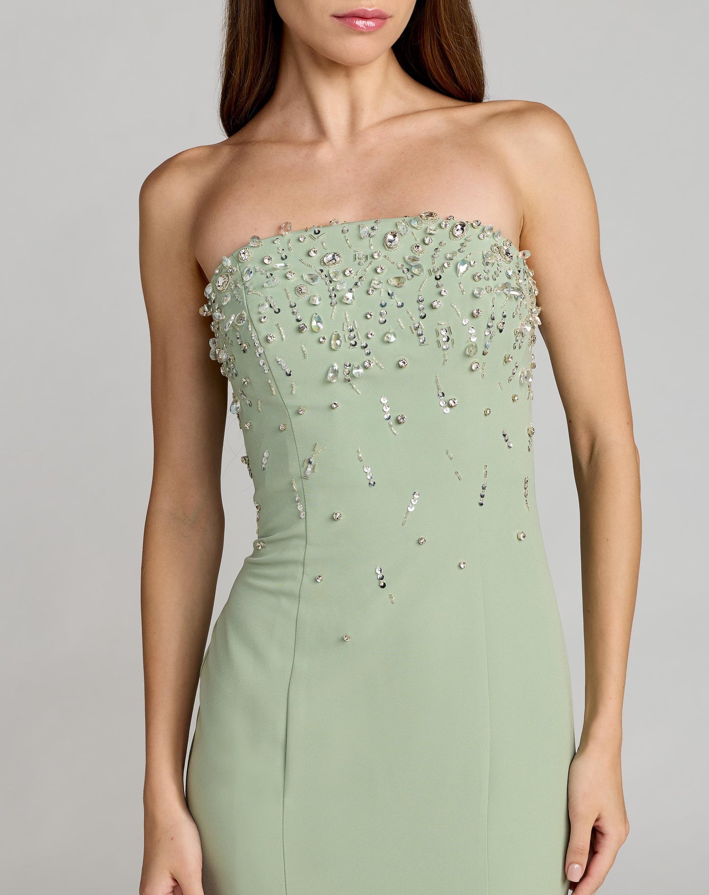 Green Strapless Embellished Crepe Mermaid Gown - Ieena for Mac Duggal