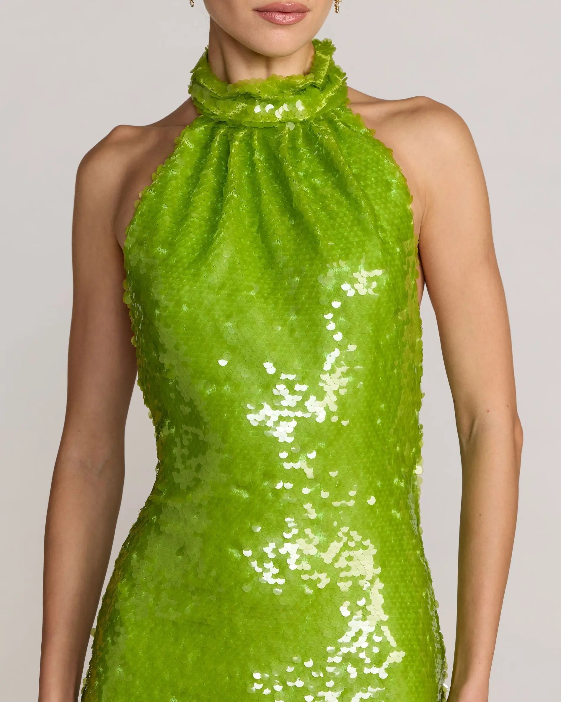 Green Sequin Halter Neck Open Back Dress
