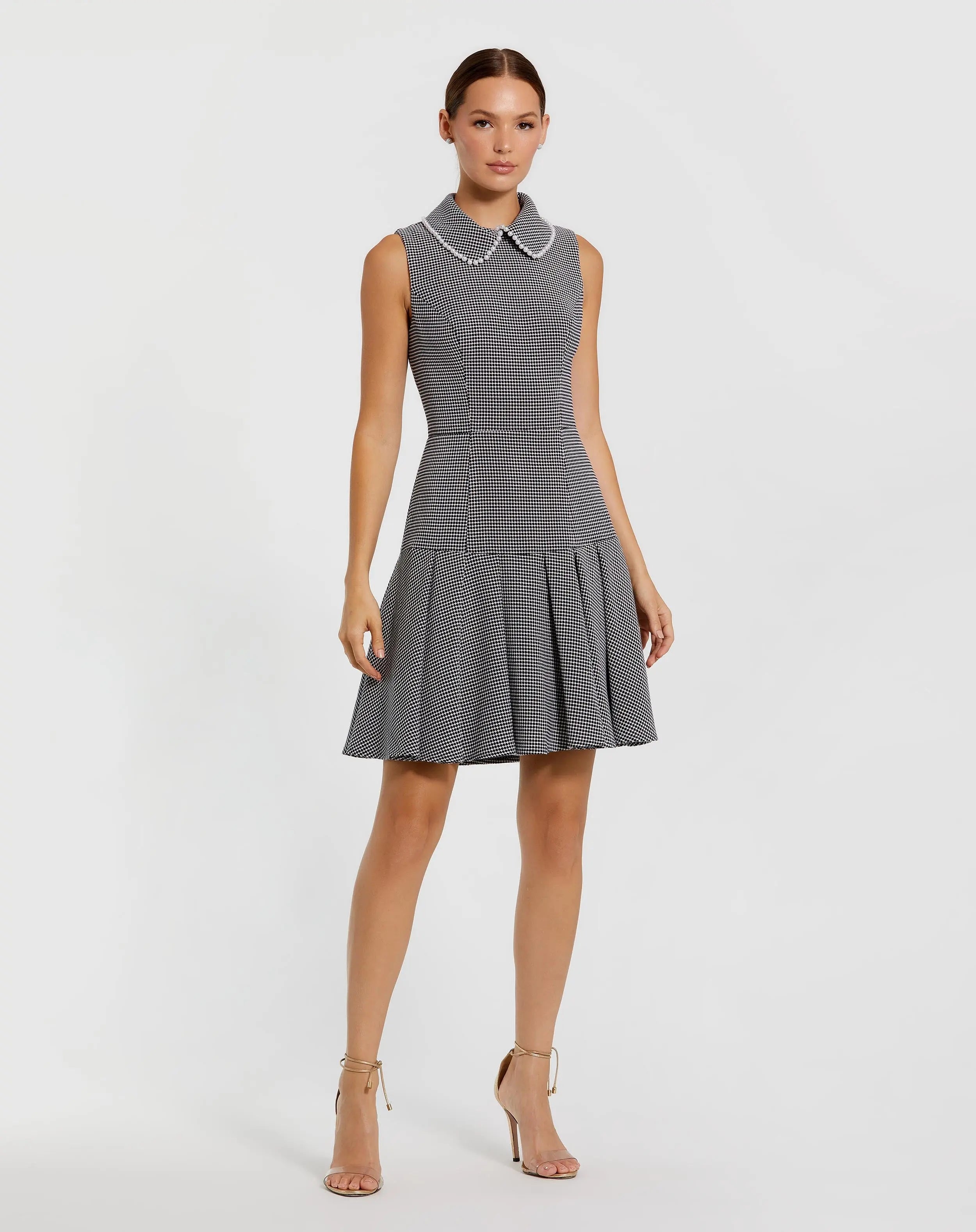 Black Sleeveless Collared Boucle Mini Dress - Ieena for Mac Duggal