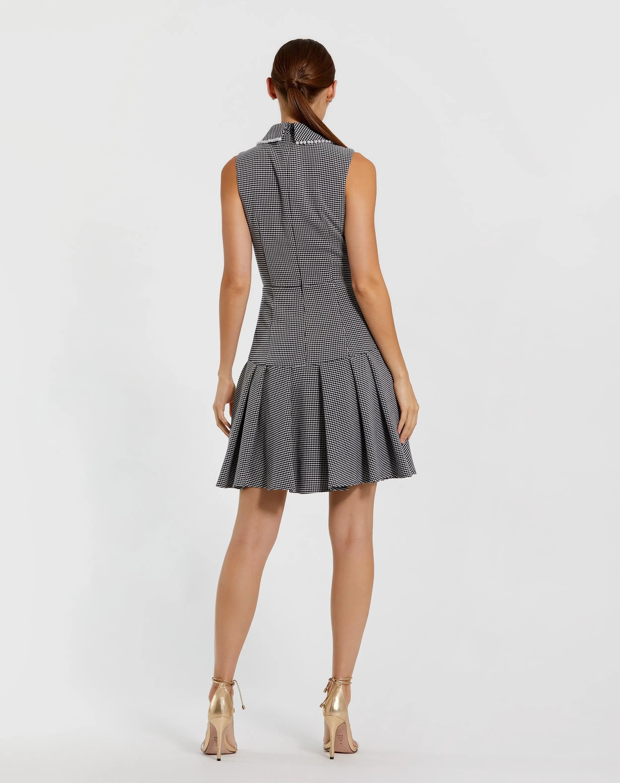 Black Sleeveless Collared Boucle Mini Dress - Ieena for Mac Duggal