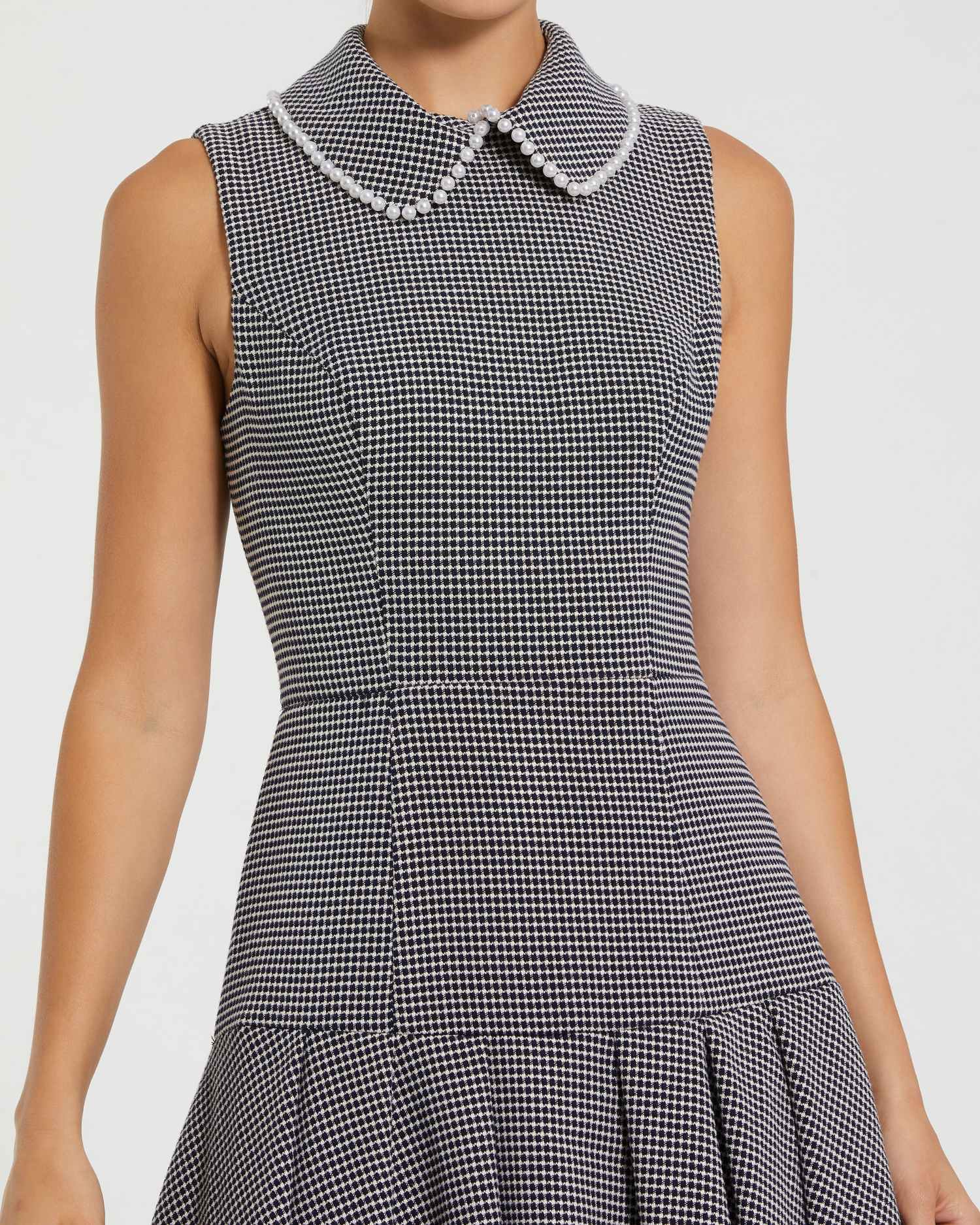 collared sleeveless mini dress Mac Duggal 27795 Sleeveless Pleated Skirt Collar Neck Dress