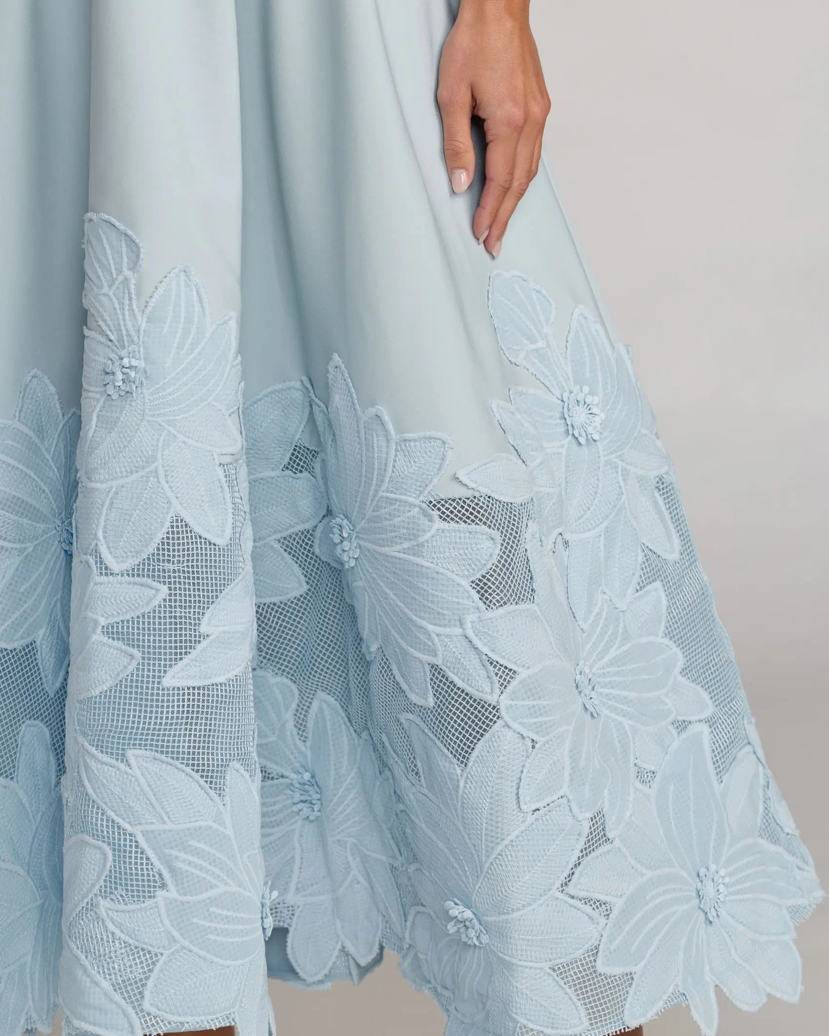 Blue Strapless Floral Appliqué Midi Dress Ieena for Mac Duggal