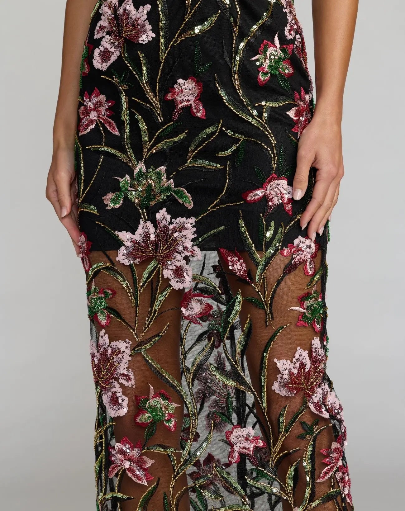 Black Strapless Floral Embroidered Maxi Dress  - Ieena for Mac Duggal