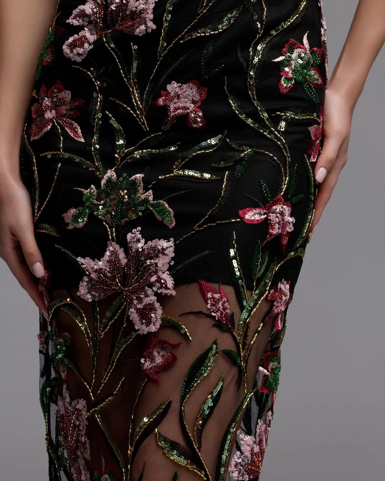 Black Strapless Floral Embroidered Maxi Dress  - Ieena for Mac Duggal