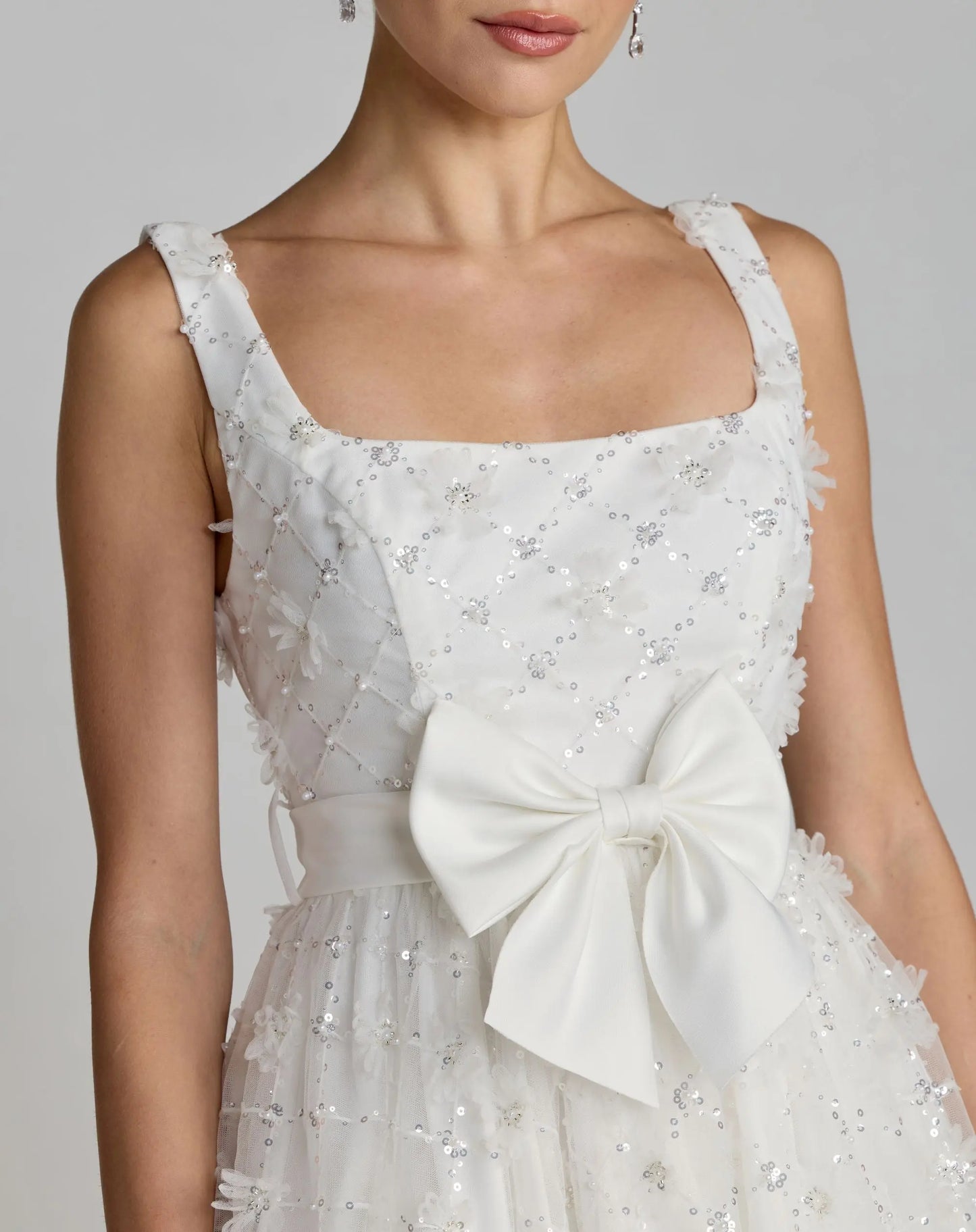 white embellished tulle midi dress Milla Women's Dramatically Flowered Tulle Dress