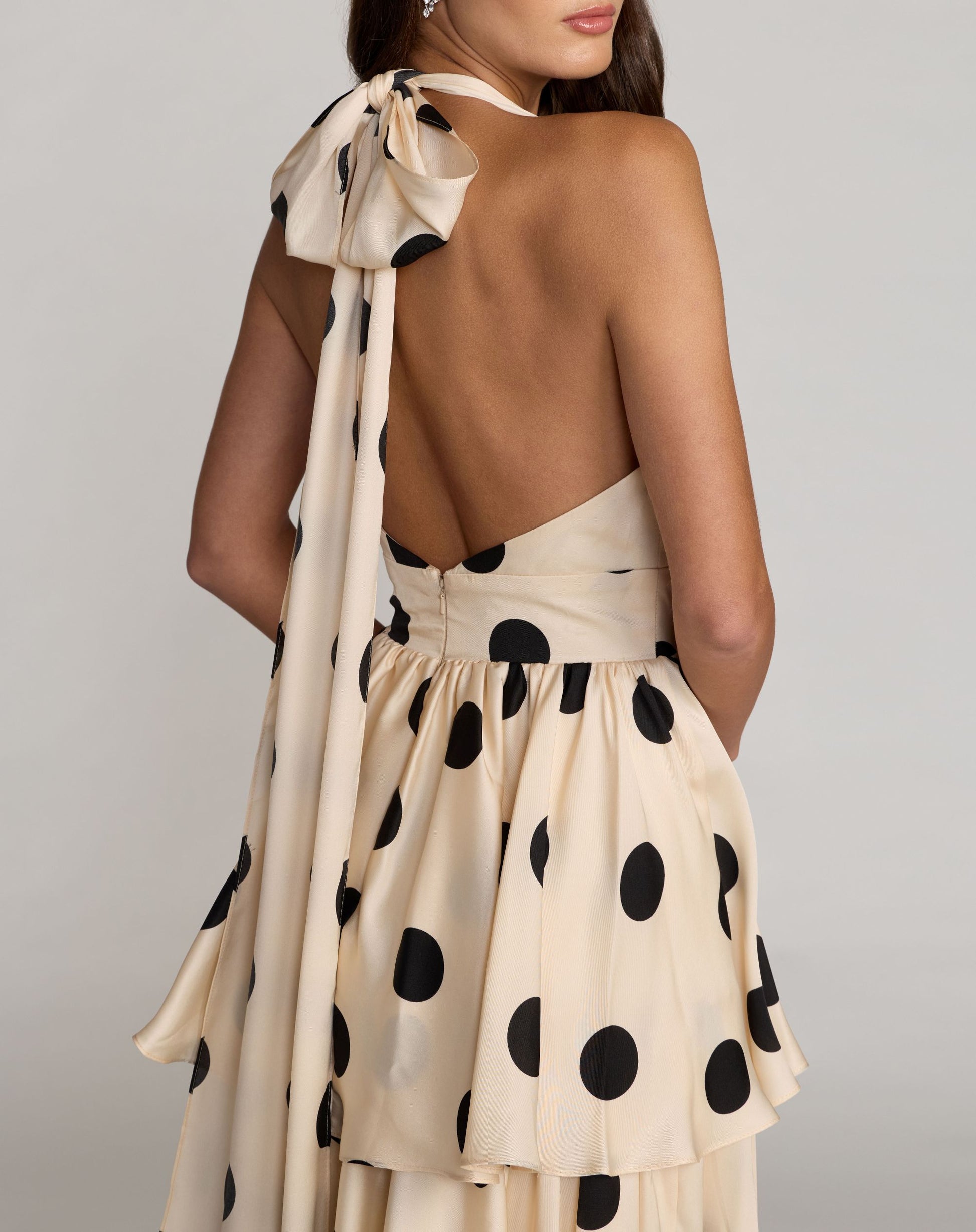 Mac Duggal Polka Dot Ruffle Maxi Dress - Black Ivory Mac Duggal Polka Dot Ruffle Maxi Dress - Black Ivory
