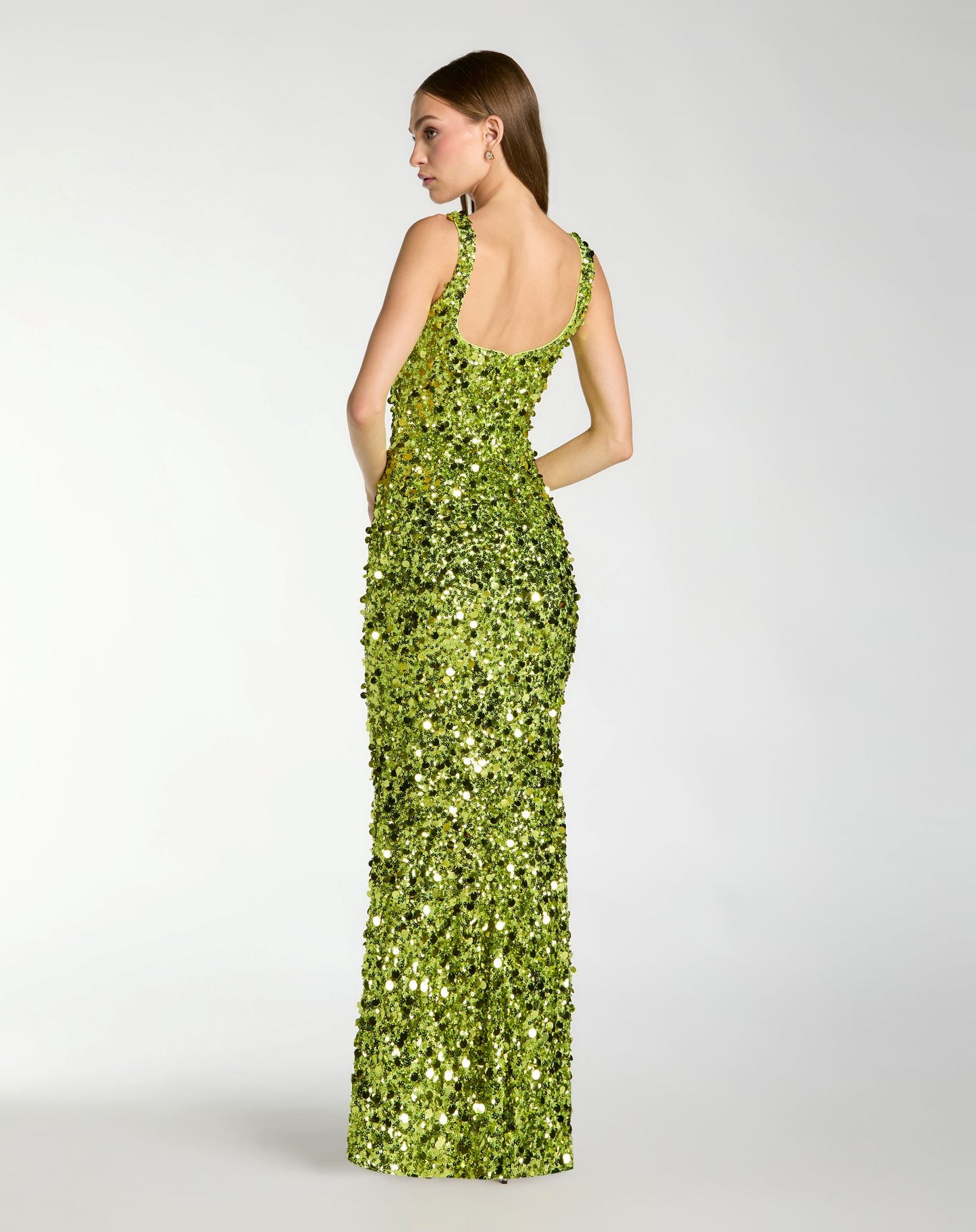 Green Sleeveless Paillette Sequin Column Gown - Mac Duggal