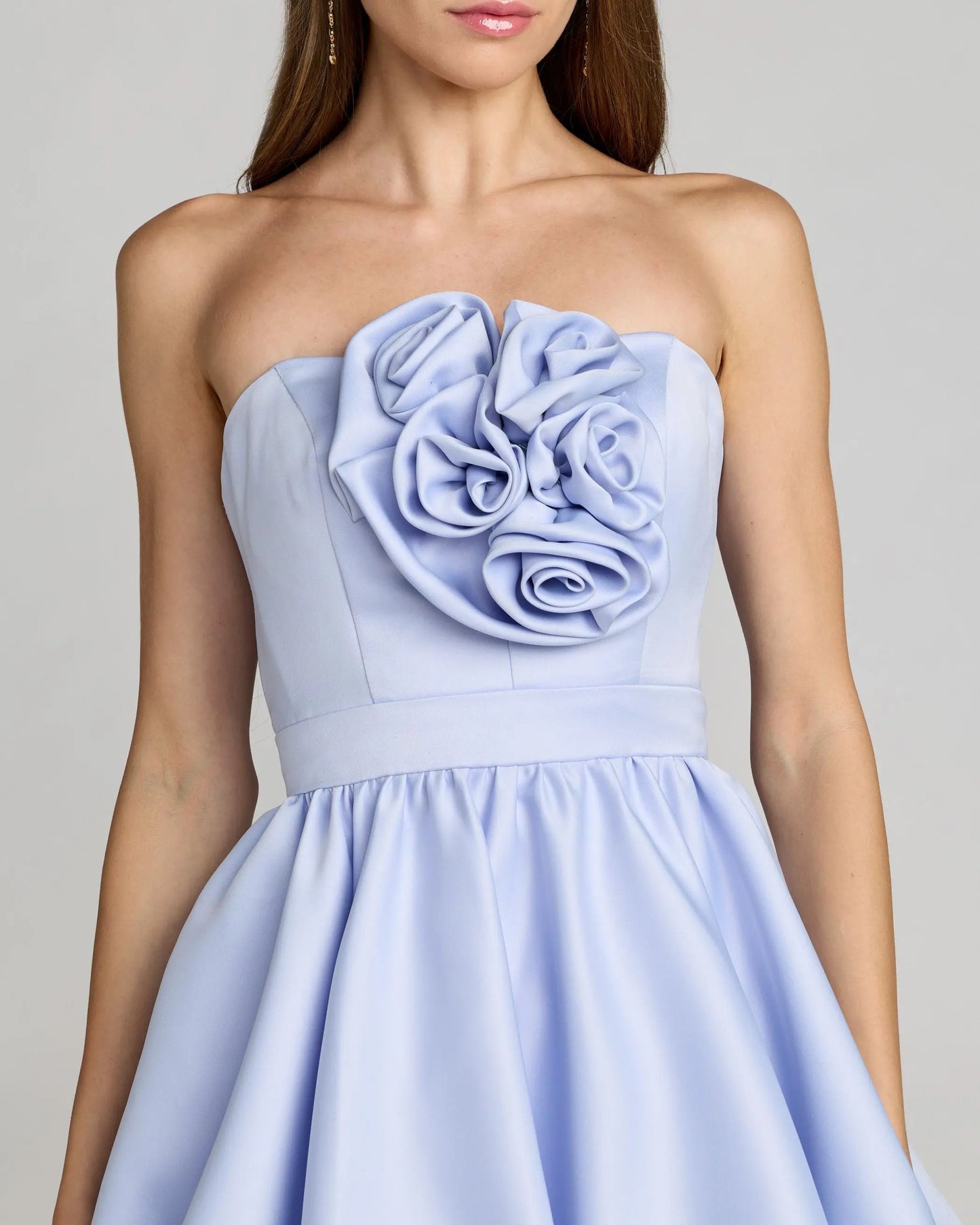 Blue Strapless Bubble Hem Mini Dress | Mac Duggal Blue Strapless Bubble Hem Mini Dress | Mac Duggal