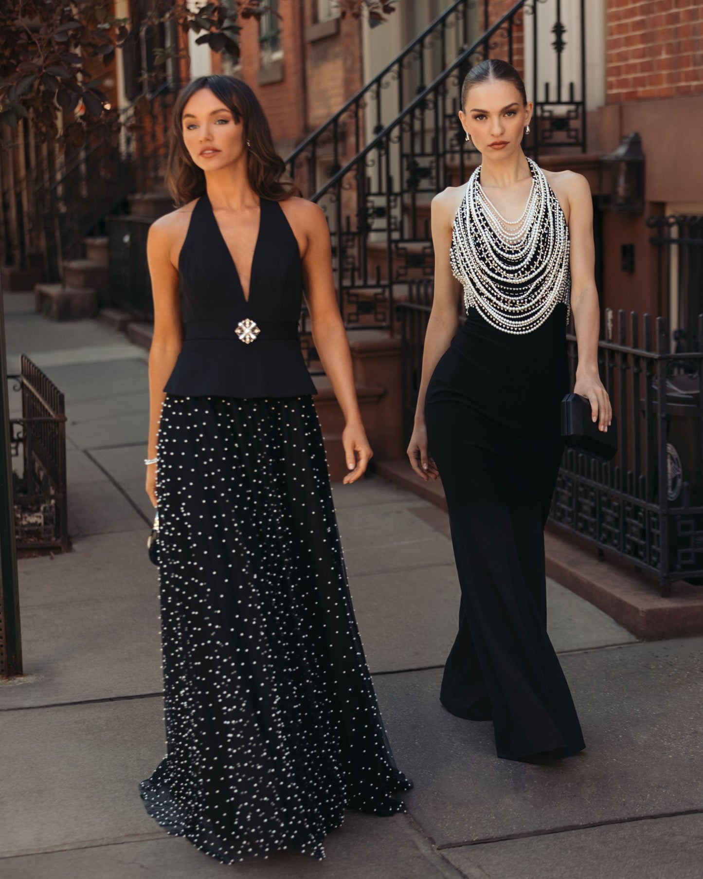 Black Beaded Halter Neck Jersey Gown - Ieena for Mac Duggal